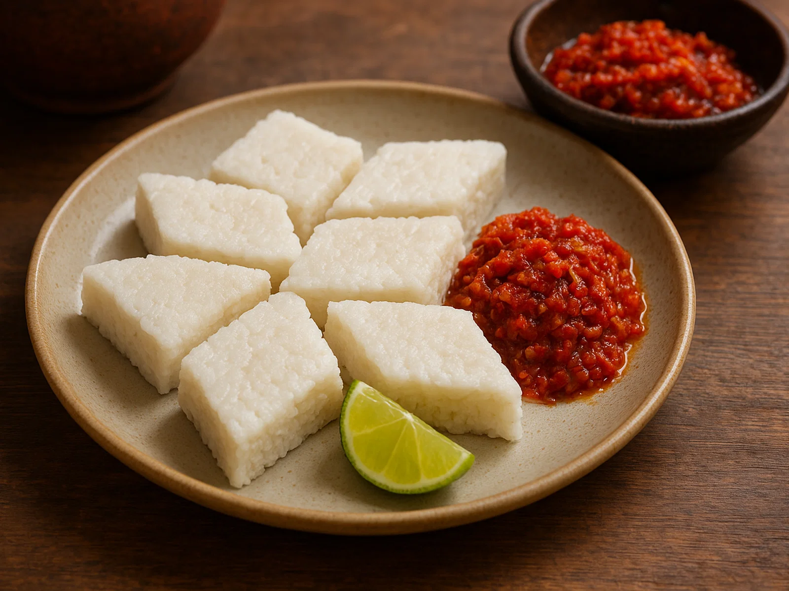 Kiribath mit Lunu Miris (Sri-lankischer Kokosmilchreis mit Chili-Relish)