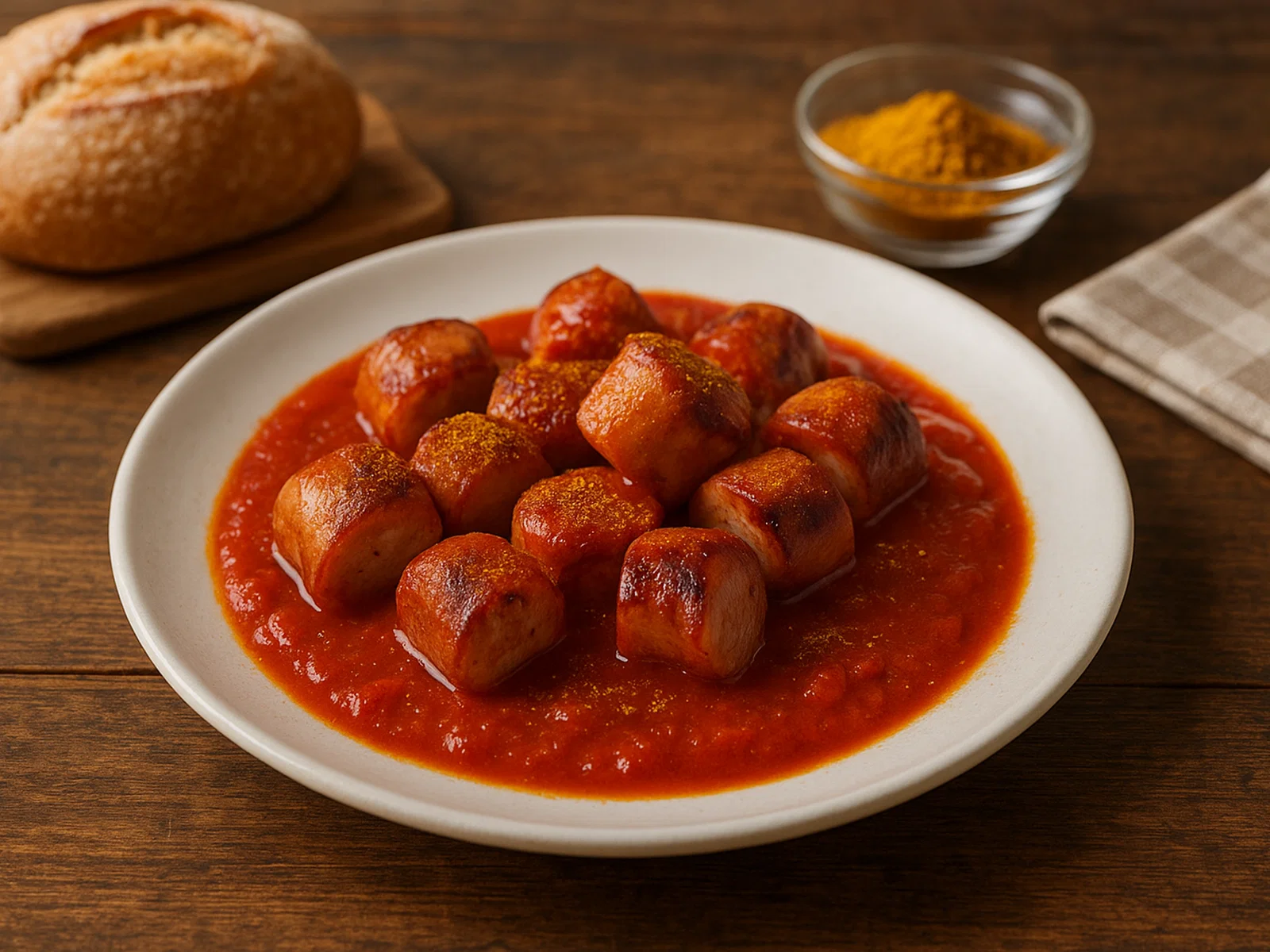 Currywurst mit würziger Curry-Tomaten-Soße
