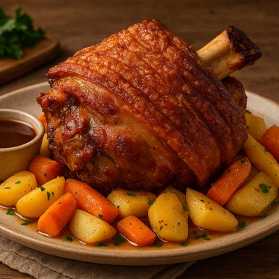 Knusprig gebratene Schweinshaxe aus dem Ofen