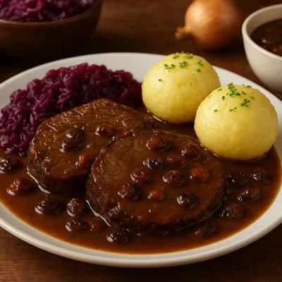 Rheinischer Sauerbraten mit Rosinen-Lebkuchen-Soße