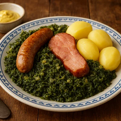 Grünkohl mit Pinkel, Kasseler und Kartoffeln