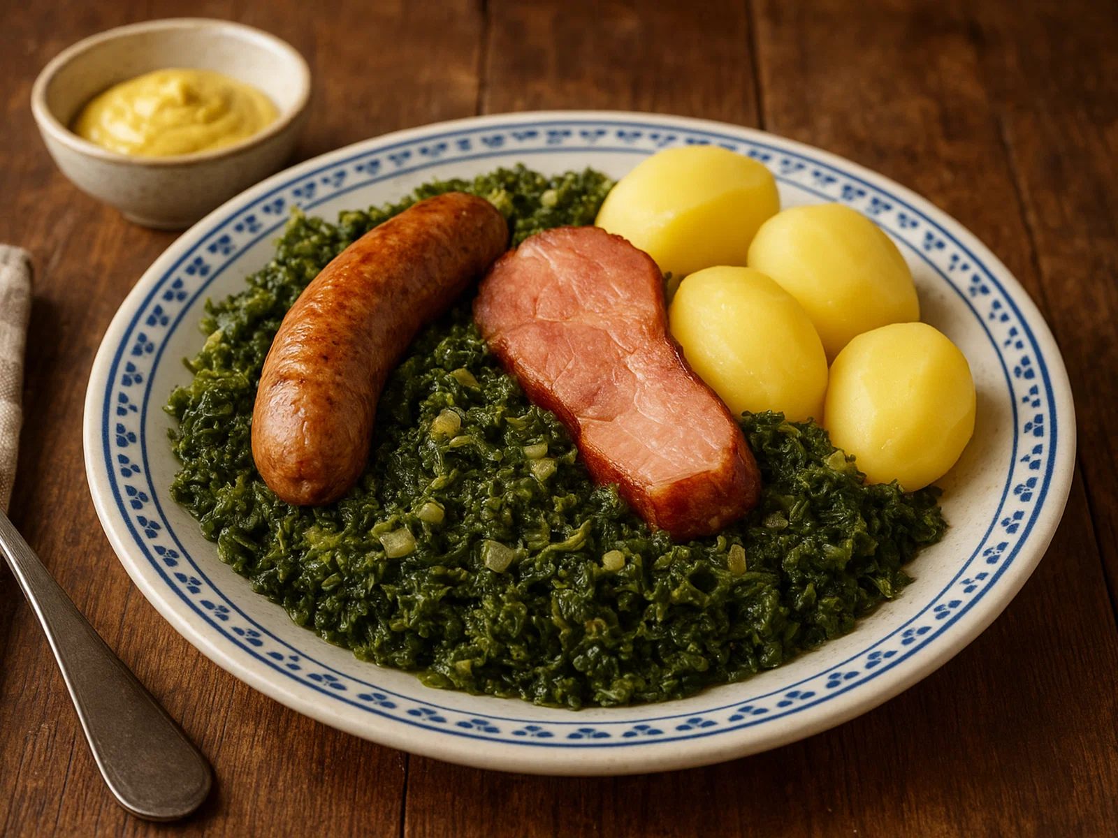 Grünkohl mit Pinkel, Kasseler und Kartoffeln