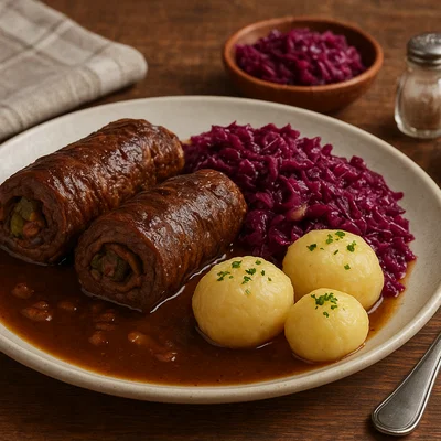 Rinderrouladen mit Rotkohl und Kartoffelklößen