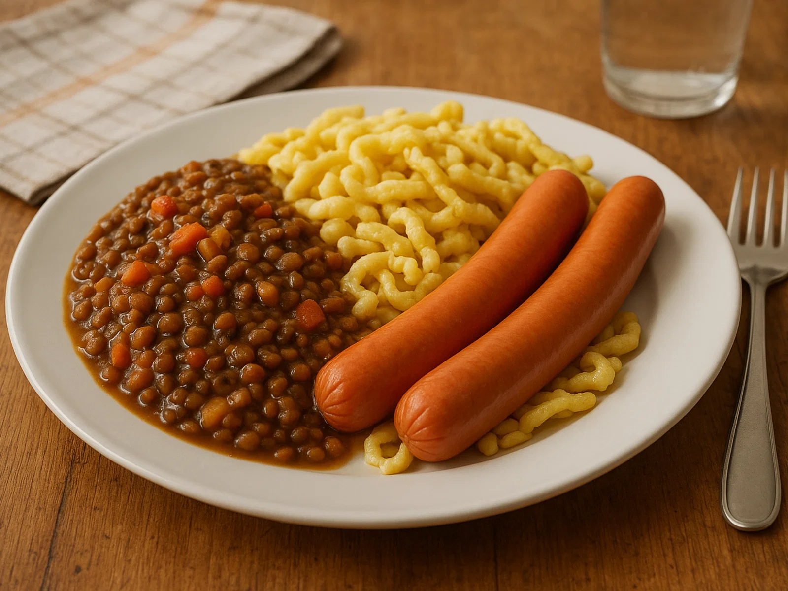Linsen mit Spätzle und Saitenwürstchen