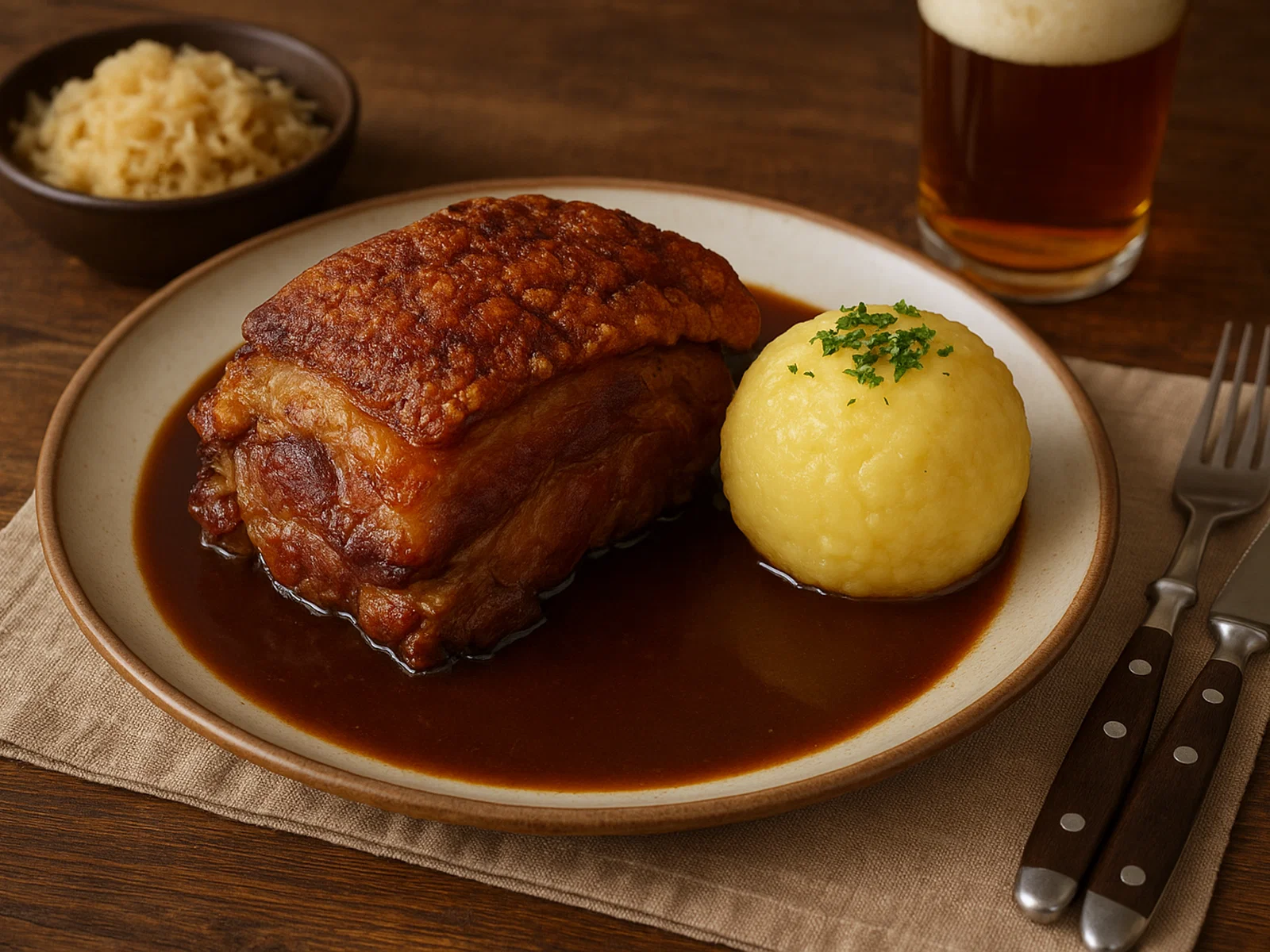 Fränkisches Schäufele mit Kruste und Kloß