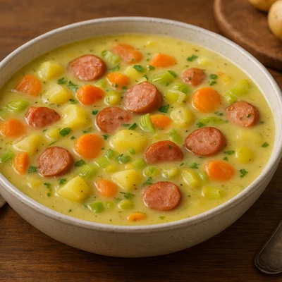 Herzhafte Kartoffelsuppe mit Wurst und Gemüse