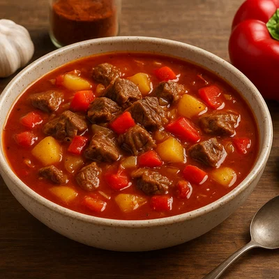 Herzhafte Gulaschsuppe mit Rindfleisch und Paprika