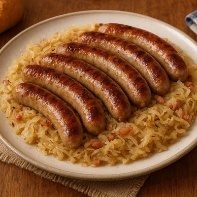 Nürnberger Rostbratwürste mit Sauerkraut