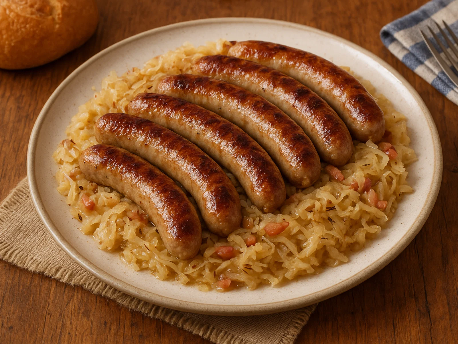 Nürnberger Rostbratwürste mit Sauerkraut