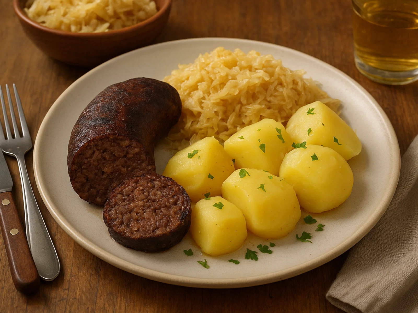 Tote Oma – Gebratene Grützwurst mit Kartoffeln und Sauerkraut