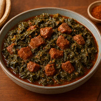 Ye'abesha Gomen be Siga (Äthiopischer Blattkohl mit Rindfleisch)