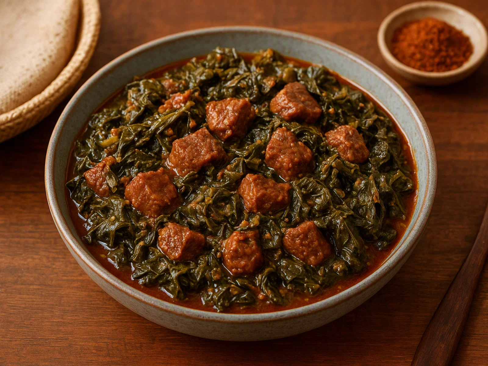 Ye'abesha Gomen be Siga (Äthiopischer Blattkohl mit Rindfleisch)