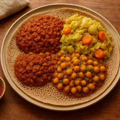 Äthiopisches Beyaynetu (veganer Kombinationsteller)