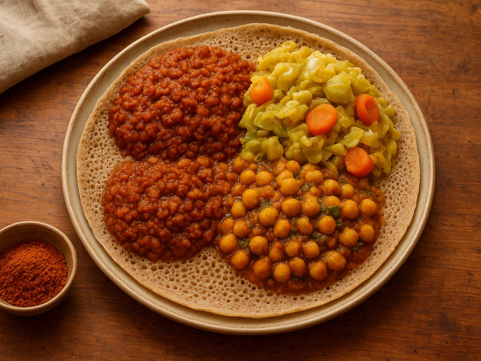 Äthiopisches Beyaynetu (veganer Kombinationsteller)