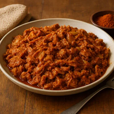 Firfir (Zerrissenes Injera in würziger Berbere-Soße)
