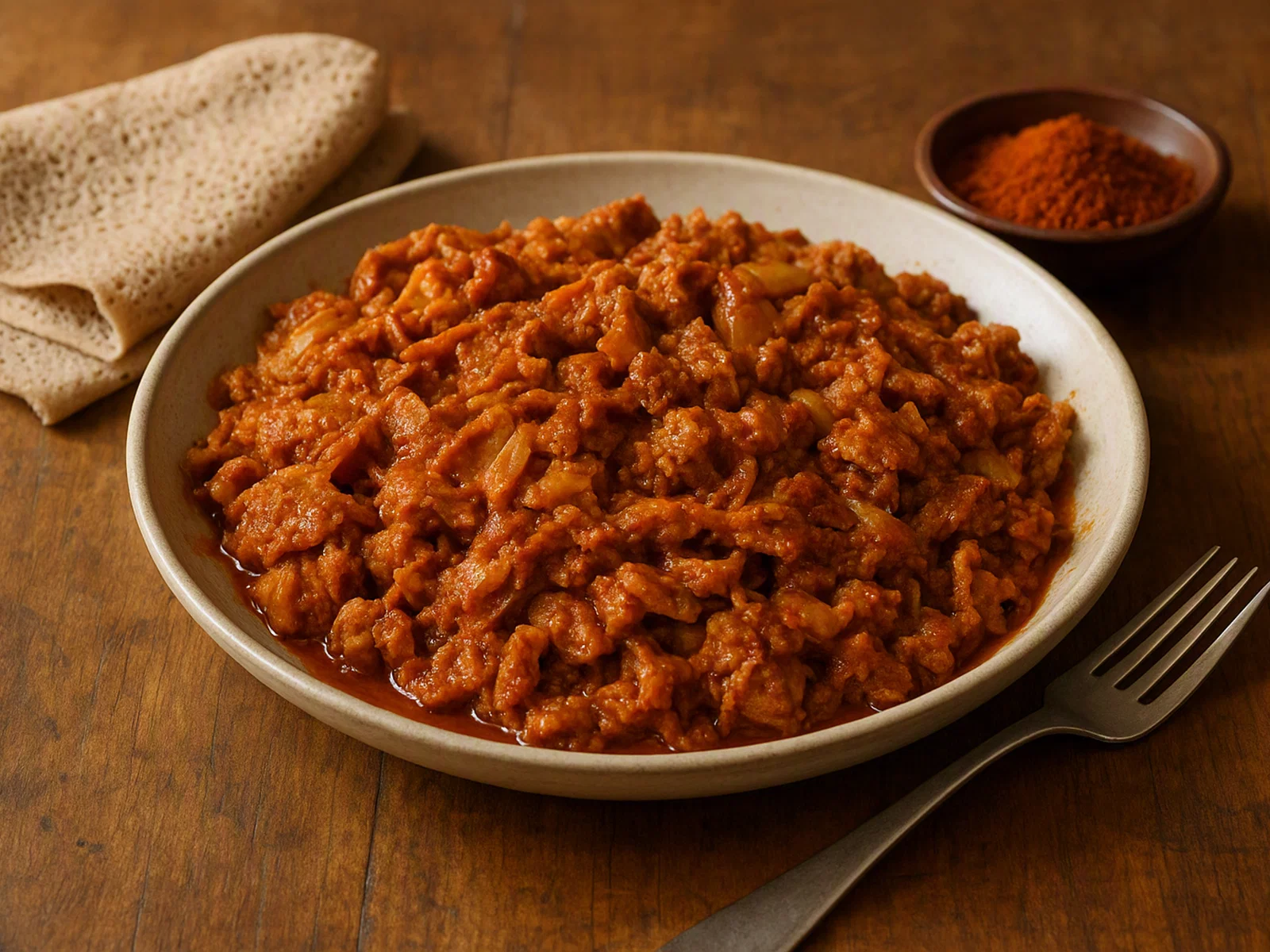 Firfir (Zerrissenes Injera in würziger Berbere-Soße)