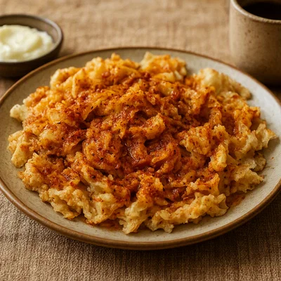 Chechebsa (zerrupftes Fladenbrot mit Gewürzbutter und Berbere)