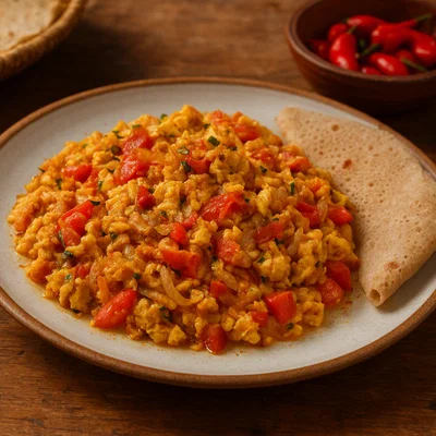 Enkulal Firfir – Äthiopisches Rührei mit Zwiebeln, Tomaten und Chili