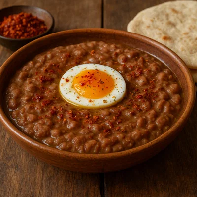 Ful – Äthiopische Saubohnen mit Ei, Öl und Chili