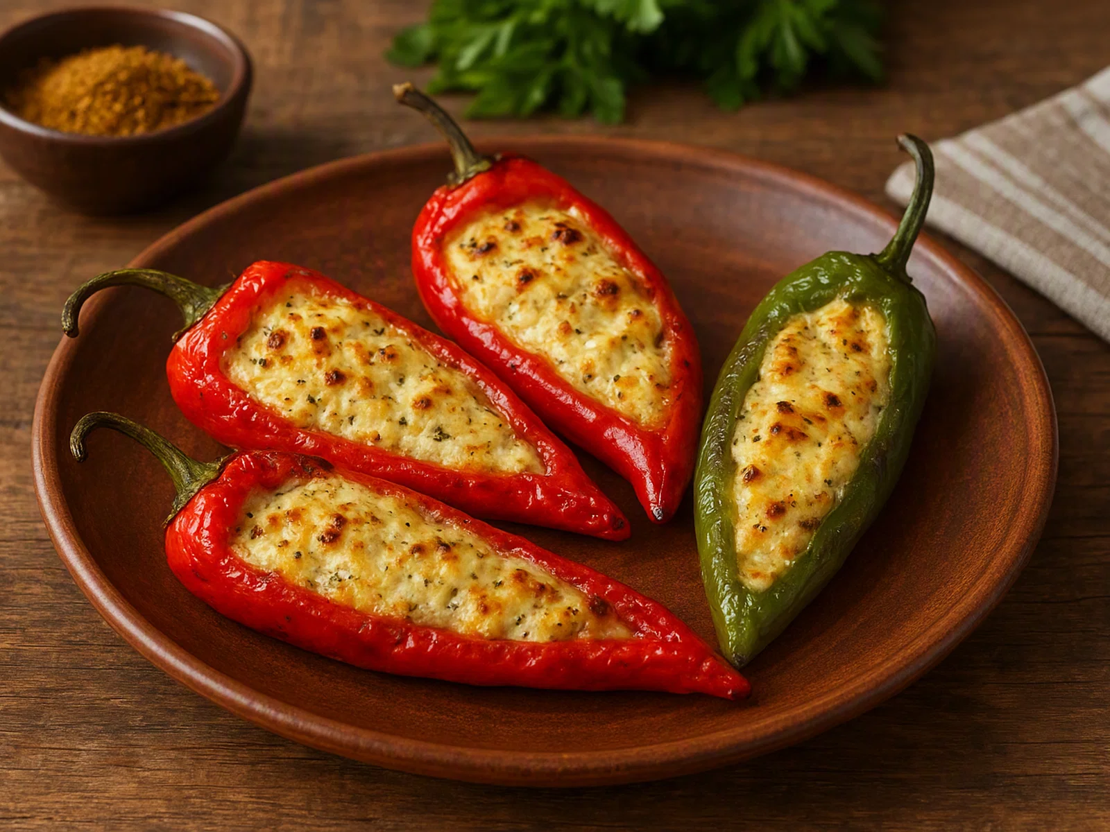 Senig karya – mit Gewürzen und Käse gefüllte Chilischoten