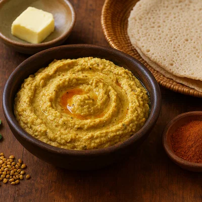 Äthiopische Hilbet-Paste aus Bockshornklee und Hülsenfrüchten