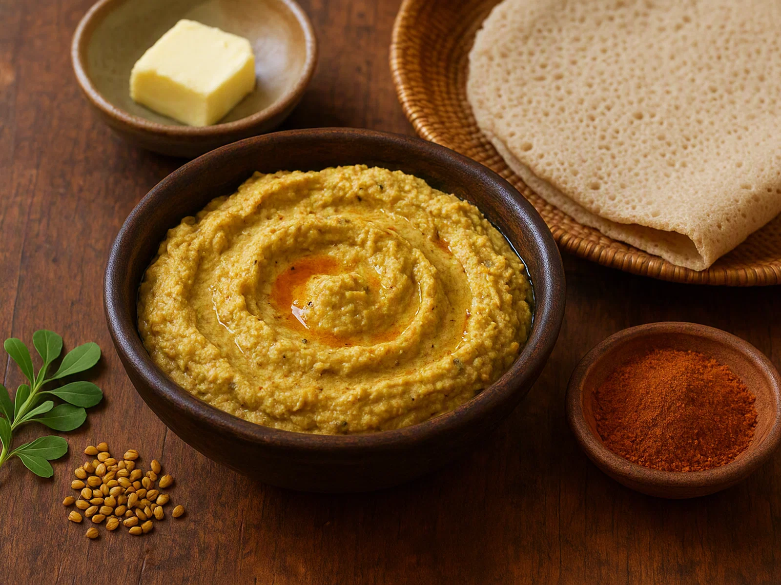 Äthiopische Hilbet-Paste aus Bockshornklee und Hülsenfrüchten
