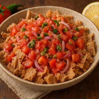 Yebesha Timatim Fitfit (Injera-Tomaten-Salat)