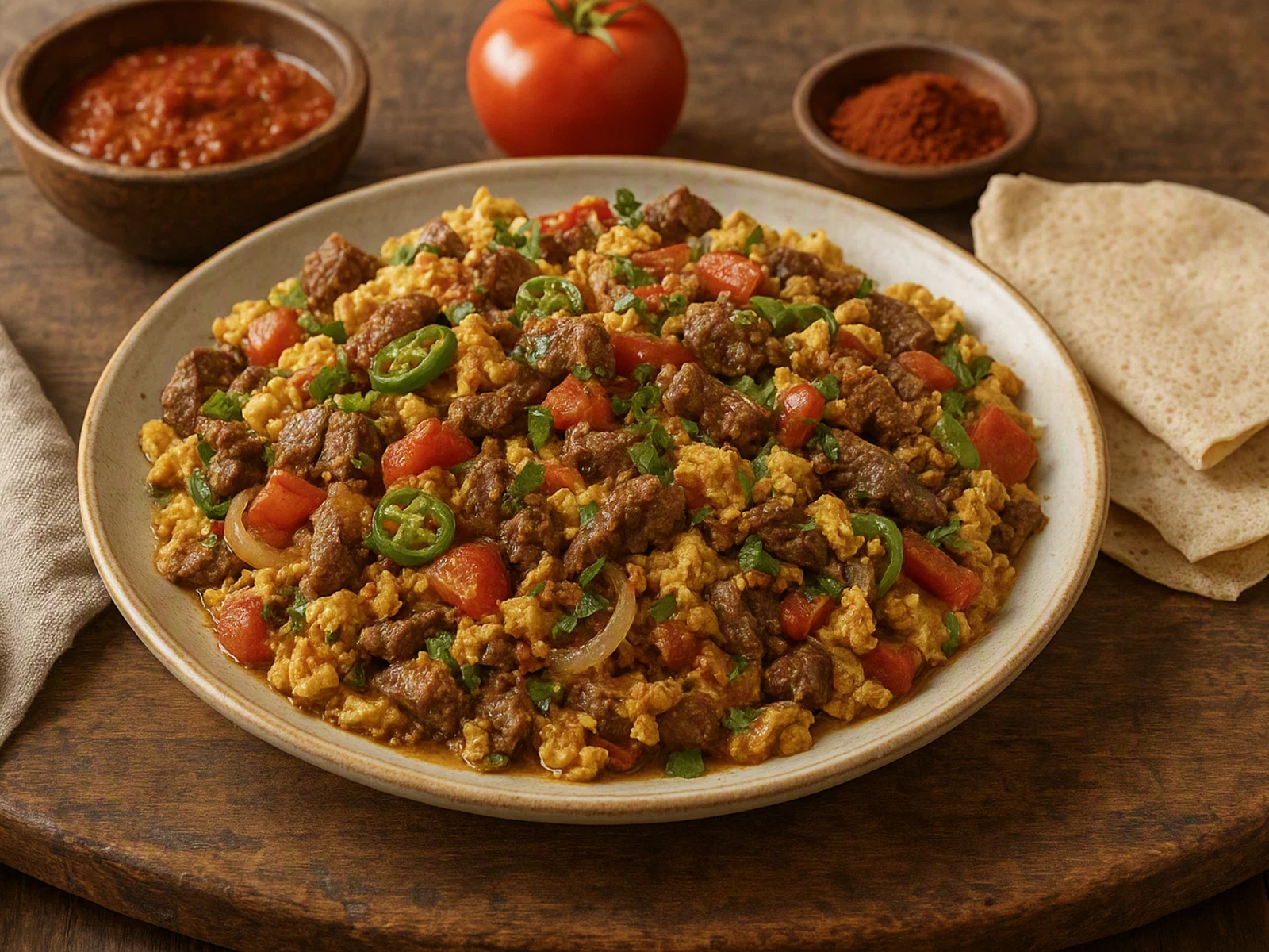 Enkulal Tibs – Äthiopisches Rührei mit Rindfleisch und Gemüse