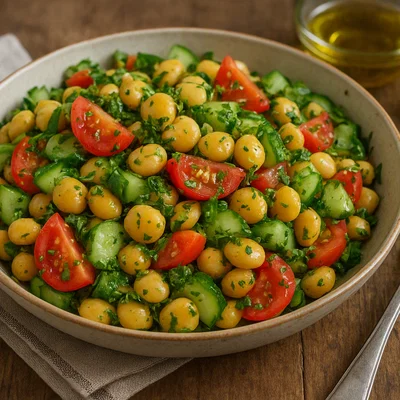 Sommerlicher Lupinensalat mit Tomaten, Gurke und frischen Kräutern
