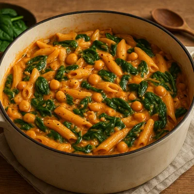 Schnelle One-Pot-Pasta mit Lupinen und Spinat