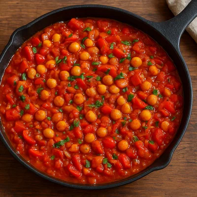 Lupinen-Shakshuka mit Paprika und Tomatensauce