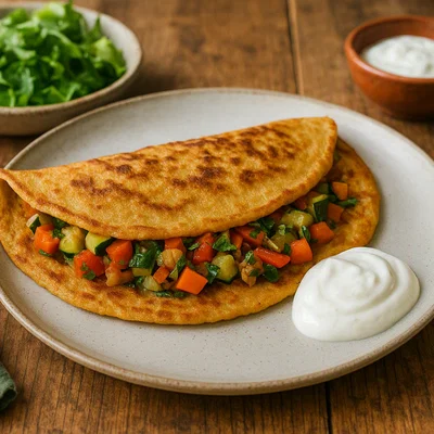 Herzhafte Lupinenpfannkuchen mit Gemüsefüllung