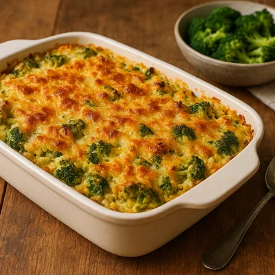 Lupinenauflauf mit Brokkoli und knuspriger Käsekruste
