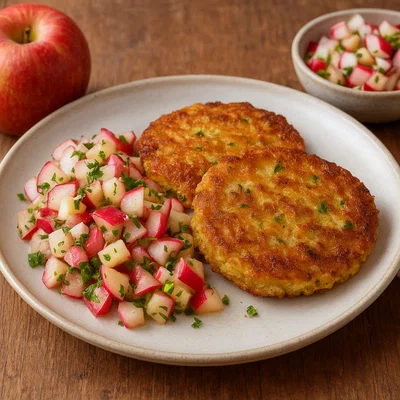 Kartoffel-Lupinen-Puffer mit Apfel-Radieschen-Relish