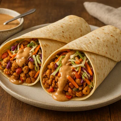 Lupinen-Wraps mit knackigem Coleslaw und cremiger Erdnusssauce
