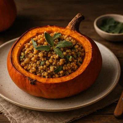 Ofenkürbis mit Lupinenfüllung und Salbei