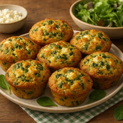 Herzhafte Muffins mit Lupinenmehl, Feta und Spinat
